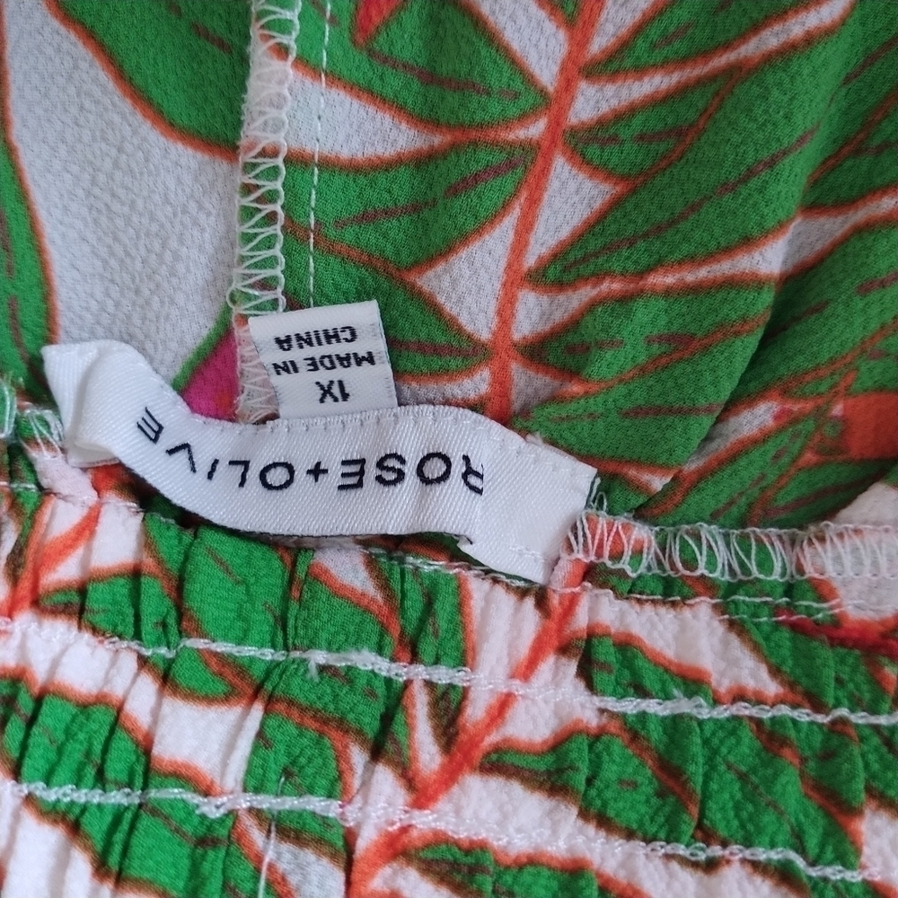 Rose & Olive Wide Leg Tropical Print Elastic Waist Pants 1X - Picture 8 of 11